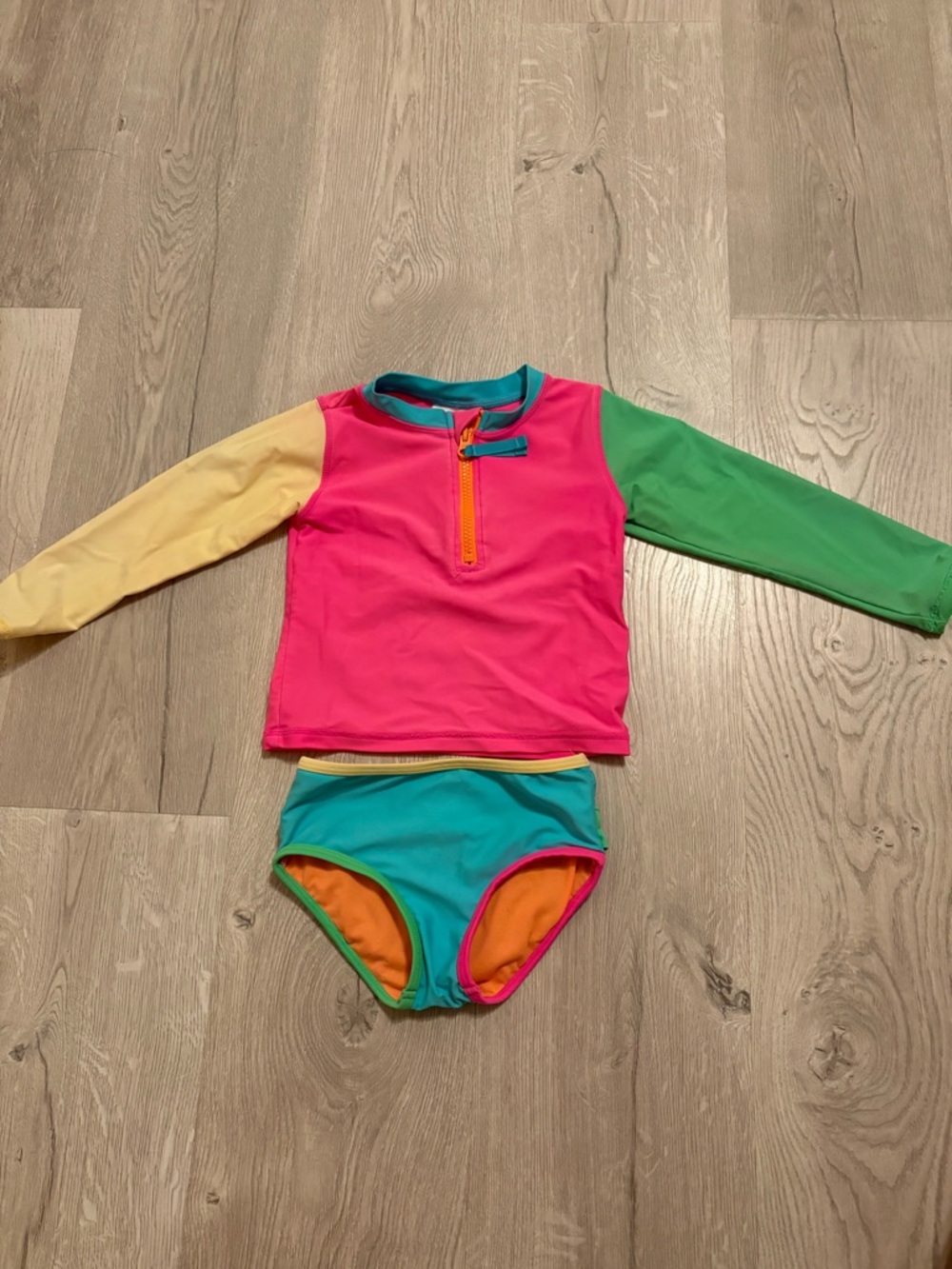 TWO Rufflebutts 3T Swimsuits: Neon Rashguard 2-Piece & Coral 2-Piece